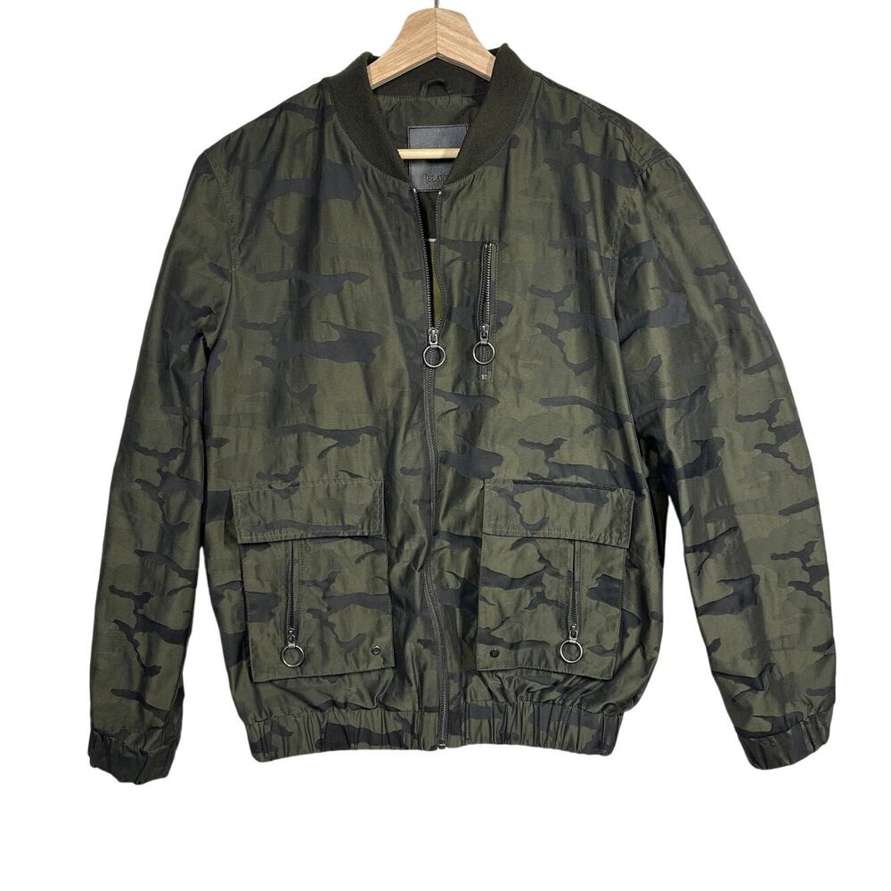 Blank NYC Camo Bomber Jacket Camouflage Military Utility Streetwear Green Sz M